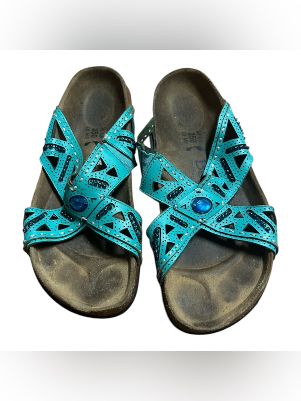 Betula Turquoise Cutout Cross-Strap Sandals